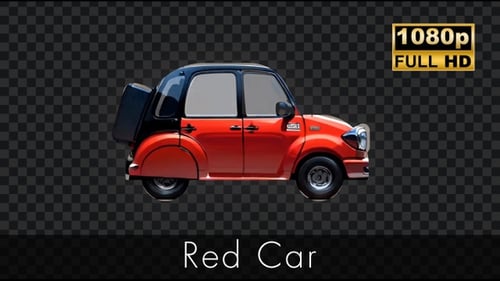 Animated Red Retro Car Driving Across Screen