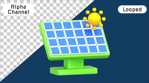 3D Solar Panel with Sun Green Energy Concept | Alpha Channel
