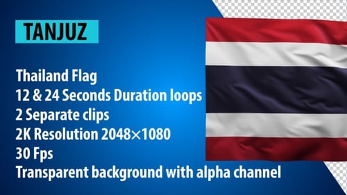 Realistic Thailand Flag Waving Animation with Alpha Channel