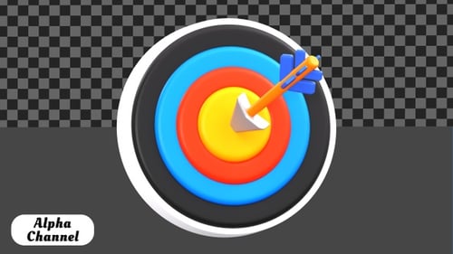Arrow Hitting Target Goal 3D Animation | Alpha Channel