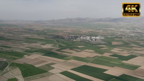 Aerial View of Farm Fields in Rural Landscape