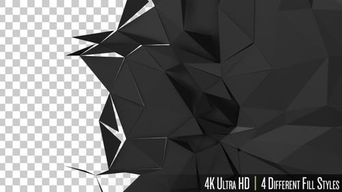 4K-3D-Dreieckpolygone füllen den Bildschirmübergang auf dunklem Hintergrund