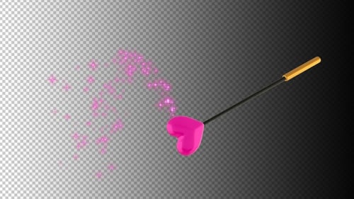 Heart Magic Wand Rotating With Pink Sparkles Trail On Transparent Background