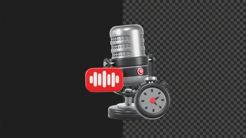 Modern 3D Animated Podcast Microphone with Recording Icons