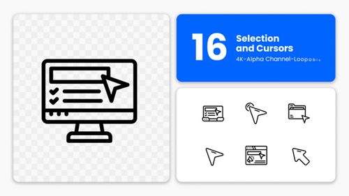 Selection Tools Animated Icons – Click, Hover, Drag (Loopable Line Style)