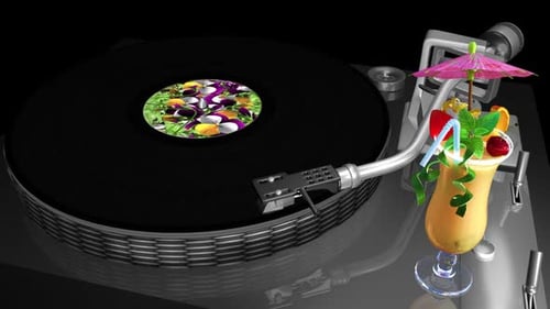 Summer Holiday Turntable - Party Cocktail - Vinyl Label with Flowers - Playing Loop - Alpha Channel