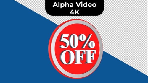 Rotating 3D 50% Off Discount Sale Badge Animation