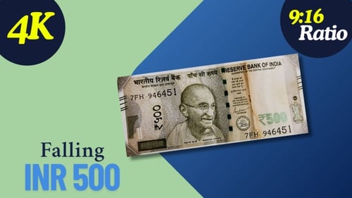 3D Render INR 500 Note Falling