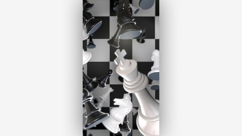 Animated 3D Chess Pieces Falling On Checkered Background