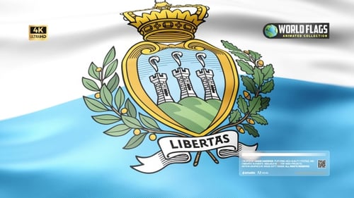 Waving Flag of San Marino with National Emblem