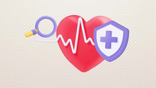 3d Red Heart With Pulse Line Magnifier Plus Icon Heartbeat Cardiogram Pulse Beat Measure Animation