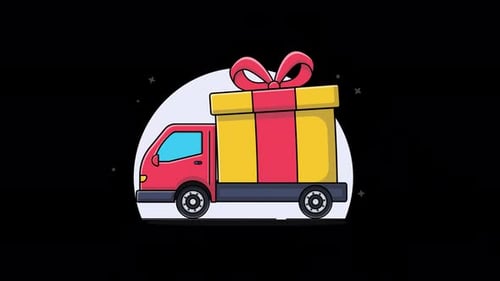 Animated Flat Design Delivery Truck Carrying a Gift
