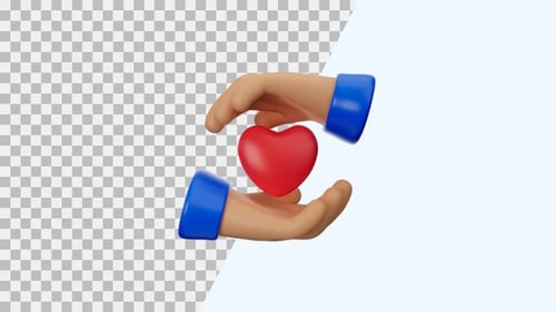 3D Animated Hands Holding a Pulsing Red Heart Icon