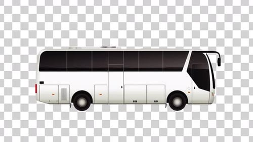 Animated White Bus Moving Across Screen with Alpha Channel