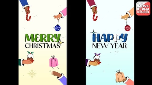 Festive Animated Hands Holding Christmas and New Year Elements