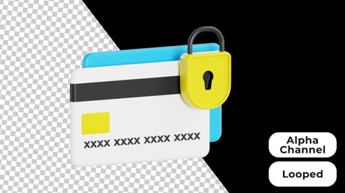 Secure Credit Card Transaction 3D Animation with Padlock Icon