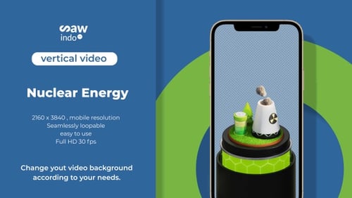Nuclear Energy – Renewable Energy 3D Animation Loop Vertical 4 K Transparent