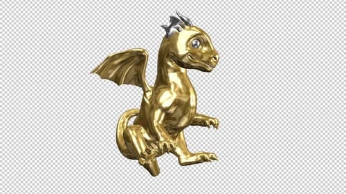Dragon doré drôle - Joie des fêtes - Vue à angle gauche - Animal du zodiaque chinois pour le Nouvel An 2024