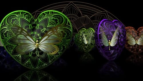 Colorful Mandala Hearts and Butterflies Looping Animation Background