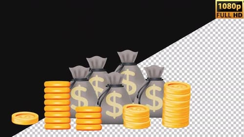 Animated Financial Growth with Money Bags and Gold Coins