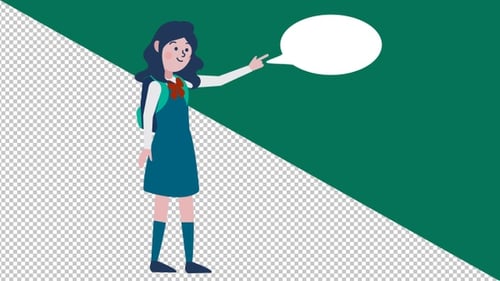 Animated Flat Design Girl Character Pointing Gesture