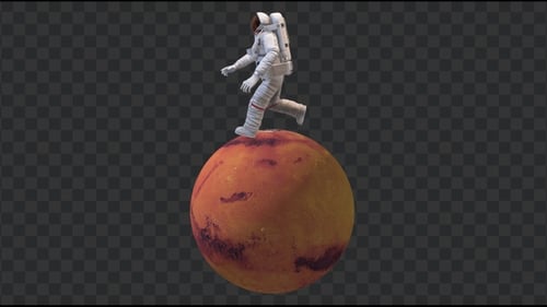 Running Astronaut in Mars Surface, Loop + Alpha Channel