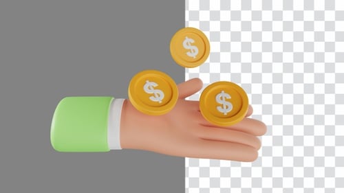 Animated Hand Reveals Gold Dollar Coins for Financial Concept