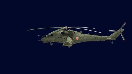Military Attack Helicopter 3D Model Rotating on Transparent Background