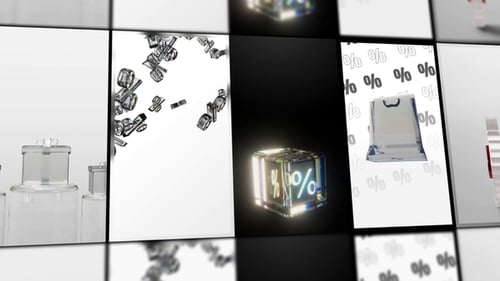 Animated 3D Glass Sale Icons and Discount Symbols