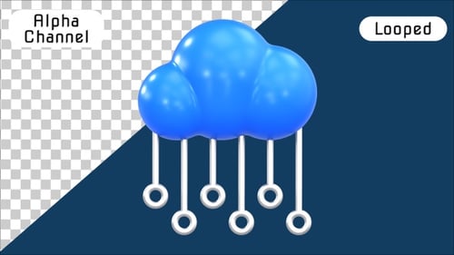 Animated 3D Blue Cloud Data Processing Connection Icon