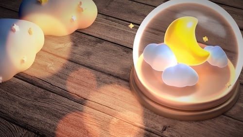 Dreamy Moon and Clouds Snow Globe Loop Animation