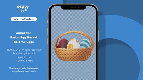 3D Animation Vertical Easter Egg Basket Colorful Eggs Loop 4K No Background