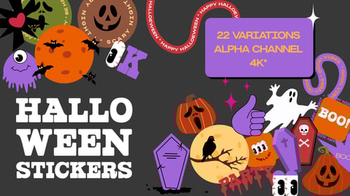 Halloween Animated Flat Design Social Media Stickers Set