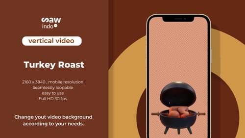 3D Animation Thanksgiving Grill Roasted Turkey Vertical Tranparent Loop