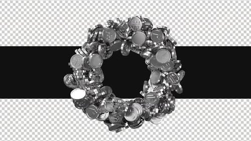 Circular Arrangement of Silver Currency Coins Rotating