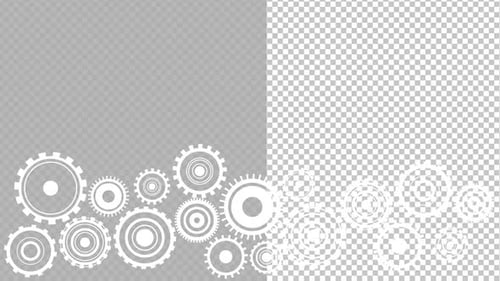 Animated White Gears Rotation Loop on Transparent Background