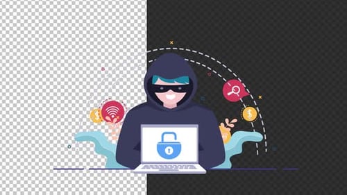 Hacker with Laptop: Cyber Security and Data Protection Flat Design