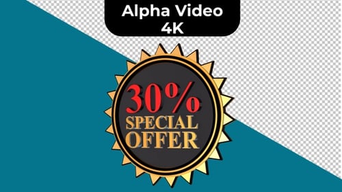 Animated 30% Special Offer Golden Badge Rotation