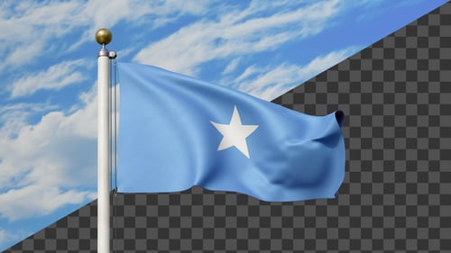 Somalia National Flag Waving with Alpha Channel and Sky Background