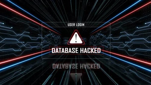 Database Hacked Text and User Login Interface in a Tech Room, Alpha Channel, Loop