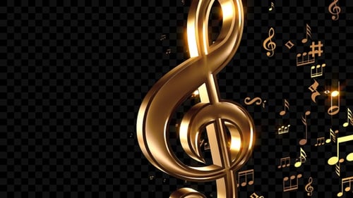 Elegant Golden Musical Notes and Symbols Flowing Animation