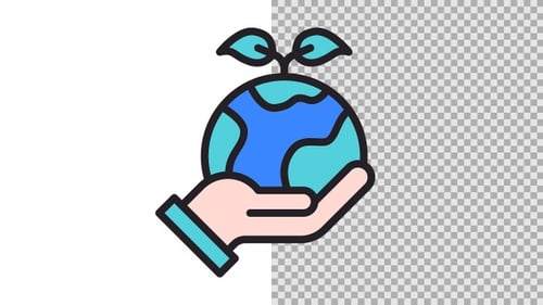 Animated Flat Design Icon of Hand Holding Planet Earth