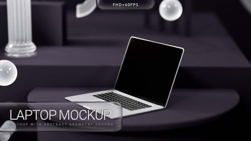 Laptop Mockup With Abstract Geometry Around 08