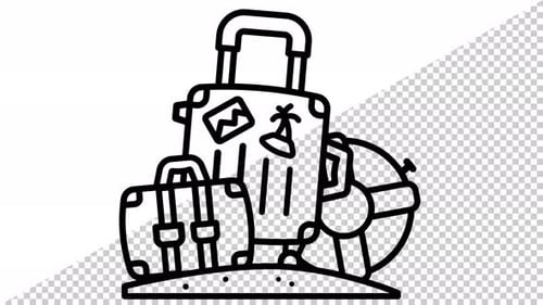 Minimalist Line Art Travel Luggage and Beach Ball Animation
