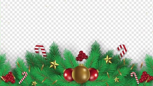 Animated Christmas Decorative Border with Ornaments and Lights