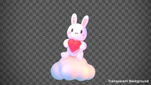 Cute 3D Animated Bunny with Heart on Cloud