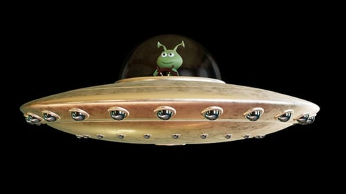 3D Cartoon Alien Waving from UFO Spaceship Animation