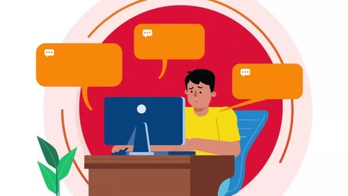 Flat Design Animation of Person Working with Chat Bubbles