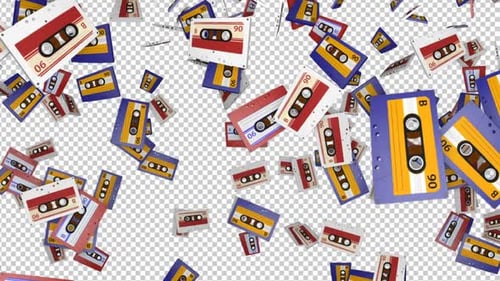 Falling Vintage Cassette Tape on Alpha Channel, Loop