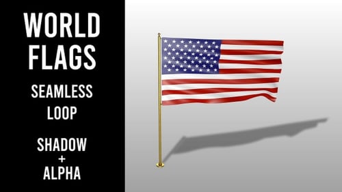 Waving World Flags Seamless Loop with Shadow and Alpha